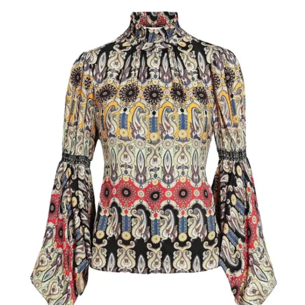 Alice + Olivia Paisley Bell Sleeve Blouse